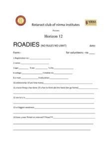 Roadies Audition Form 2020